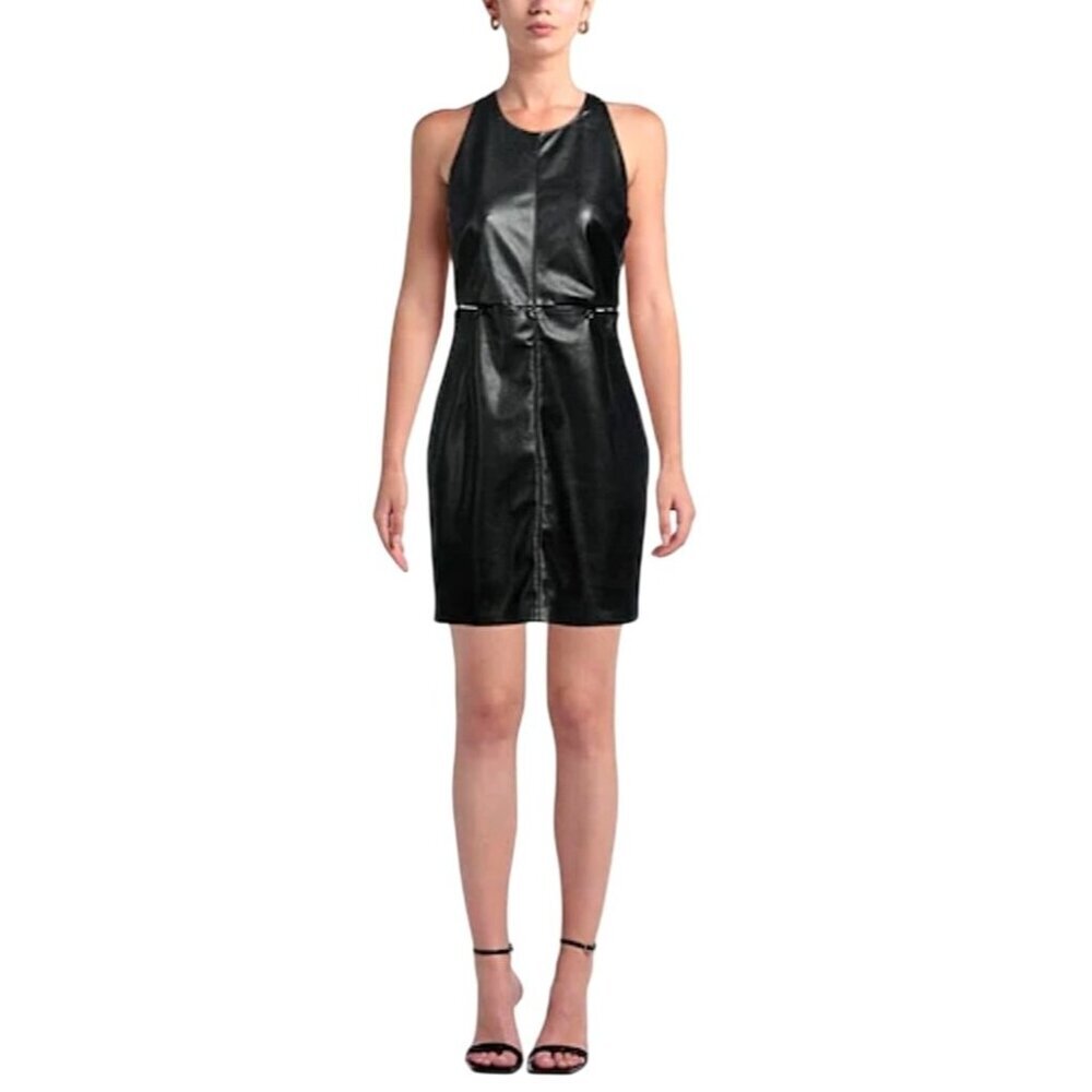 Nanushka Layan Dress Women Large Black Vegan Leather Mini NWT Whimsigoth Goth